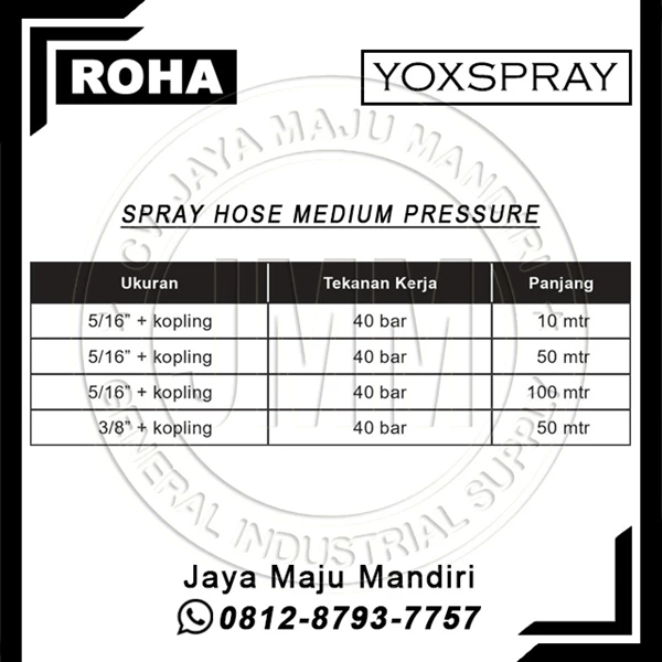 ROHA YOXSPRAY HOSE - SPRAY HOSE MEDIUM PRESSURE WITH COUPLING 3/8"