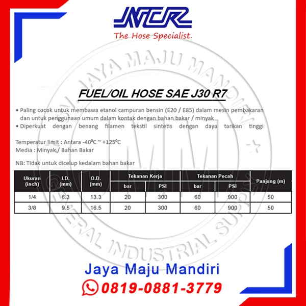 NCR HOSE - FUEL / OIL HOSE SAE J30 R7 - 1/4" - THAILAND