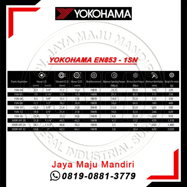  Hydraulic Hose Yokohama EN853-1SN 1/2" 1Wire - 1SN-08 - 1/2" R1