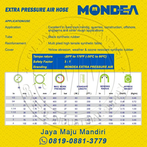MONDEA EXTRA PRESSURE AIR HOSE - 1" WP 400 PSI