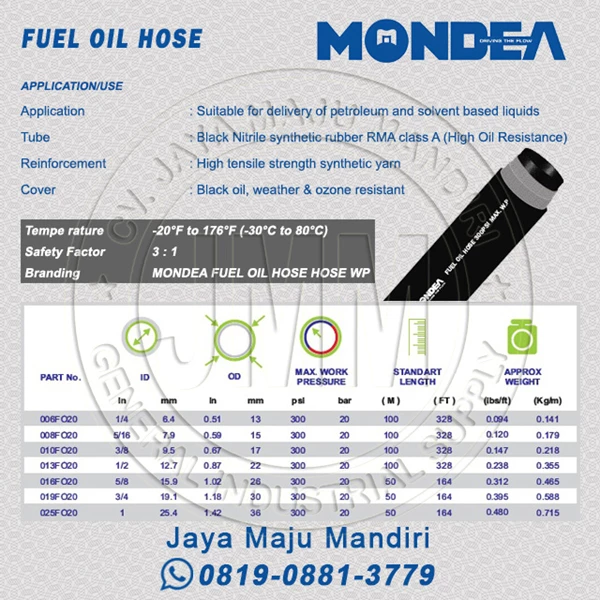  MONDEA FUEL OIL HOSE SAE J30 R6 - 3/16"